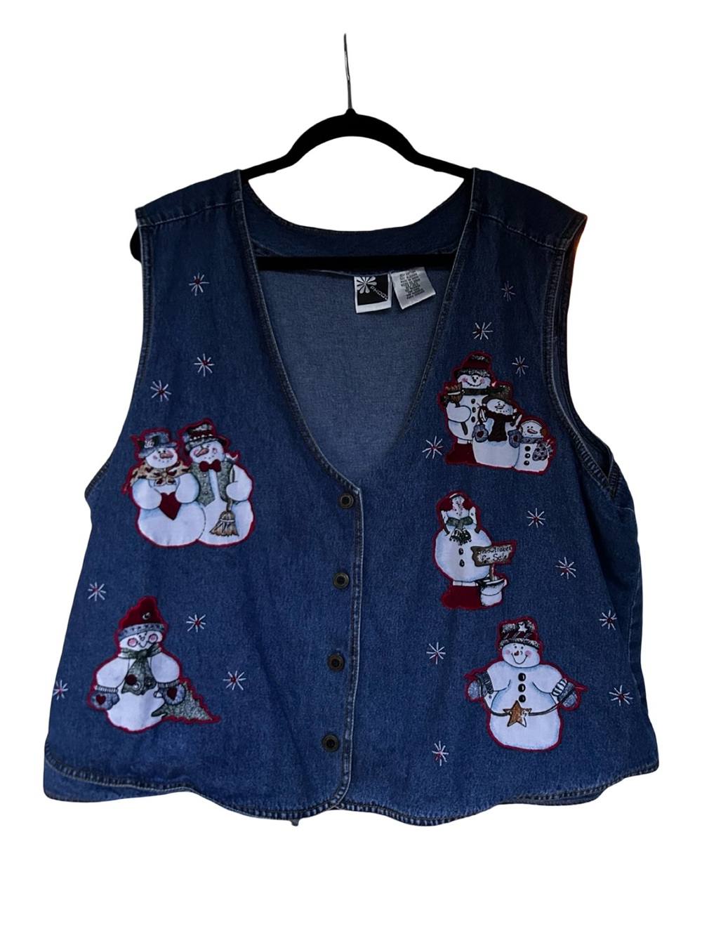 Vintage 90s Denim Holiday Snowman Vest
